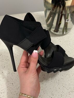 Black High Heel Sandals with Elastic Straps